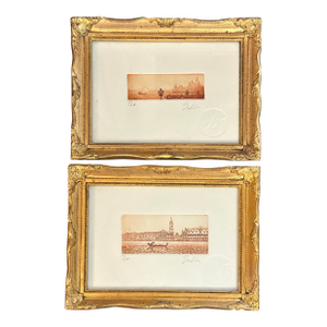 Vintage Fabio Baldan Venetian Aquatint Engravings in Gilt Frames - Pair