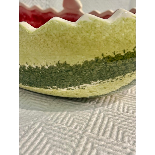 Green Vintage Ceramic Oval Watermelon Serving Bowl With Handle For Sale - Image 8 of 9