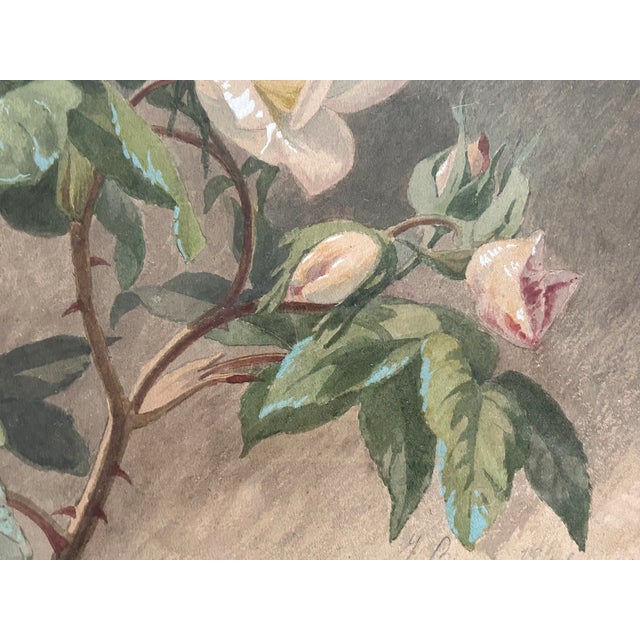 Mid 19th Century Antique 1848 Still Life Floral Roses Watercolor Painting Signed For Sale - Image 5 of 12