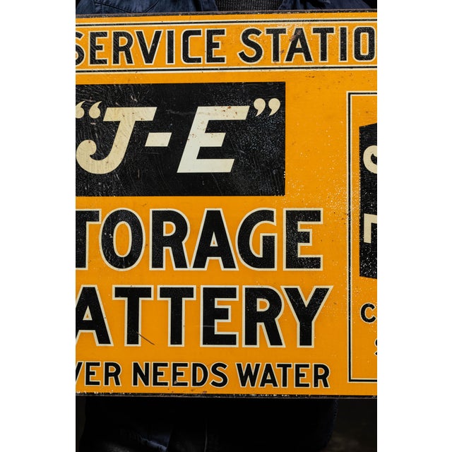 Metal Early 20th Century "J-E" Storage Battery Flange Sign For Sale - Image 7 of 10