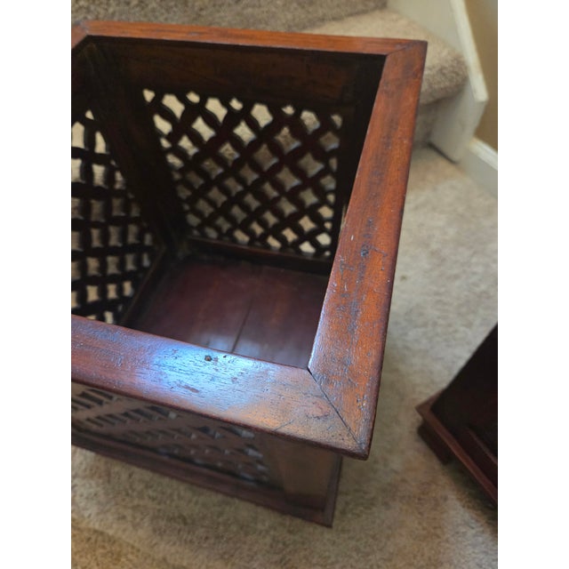 Vintage Classic Weathered Teak Planters - A Pair For Sale - Image 13 of 16