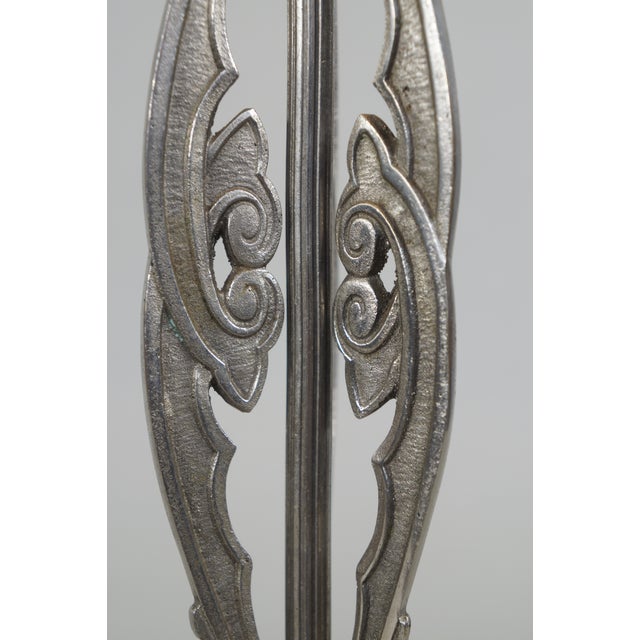 Silver 1920s French Art Deco Muller Freres Frosted Glass & Nickeled Bronze Table Lamp For Sale - Image 8 of 12