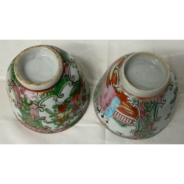 Antique Chinese Export Famille Rose Medallion Porcelain Cups , Near Pair For Sale In Providence - Image 6 of 11
