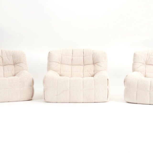 Vintage Ligne Roset Kashima Modular Set in Vanilla Corduroy - Restored 4-Piece Lounge For Sale - Image 12 of 17