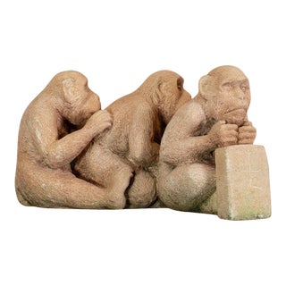 Early 21st Century Stone Sculpture of Sitting Macaques For Sale