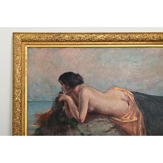 Wood Framed Oil Painting “Girl on a Beach” by Belgian Artist Gerard Roosen For Sale - Image 7 of 12