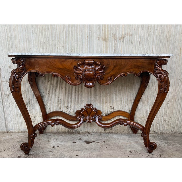 19th French Regency carved walnut console table with marble top 19th century French Regence style beautifully carved with...