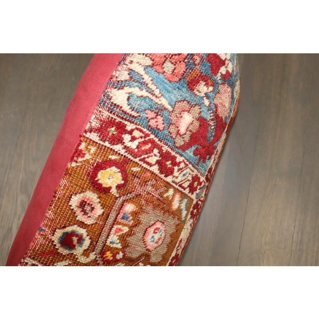 Zabihi Collection Cherry Red Turkish Rug Small Border Pillow For Sale - Image 4 of 4