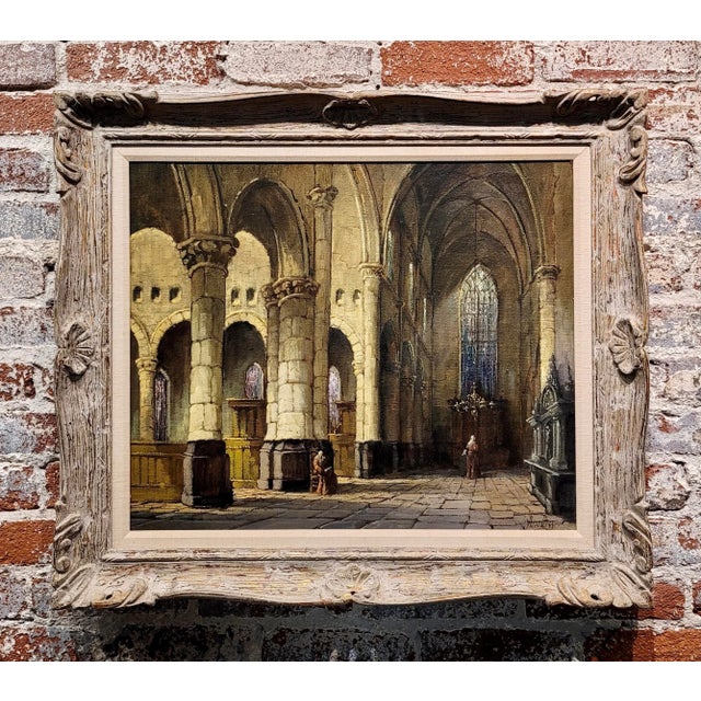 Adri Visser -interior view of Gothic St Mary's Church in Nottingham- Oil painting Impressionist Oil painting on Canvas -...