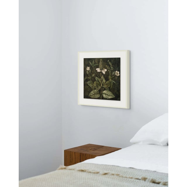 2020s 18" X 18" Original Fine Art Botanical Print - Dark Green Grisaille For Sale - Image 5 of 5