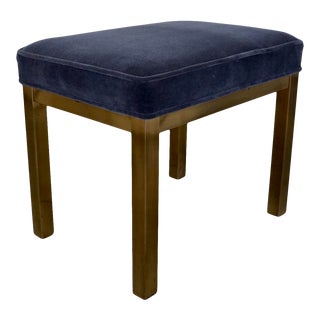 1970's Hollywood Regency Brass Vanity Stool in Mohair For Sale