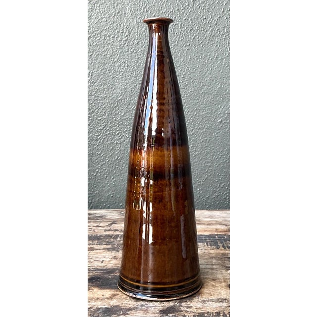Vintage Handcrafted Brown Pottery Bottle For Sale - Image 9 of 13