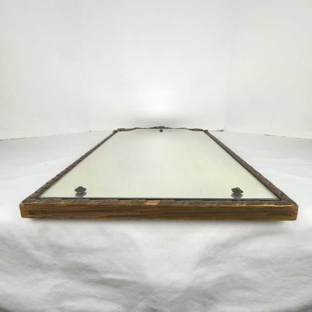 Bronze 1930’s Wood & Gesso Etched Mirror - Leaf and Medallion Motif For Sale - Image 8 of 12