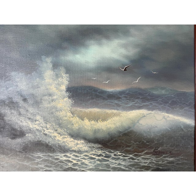 70's Vintage Brawer Ocean Seascape Oil Painting, Framed For Sale - Image 10 of 11