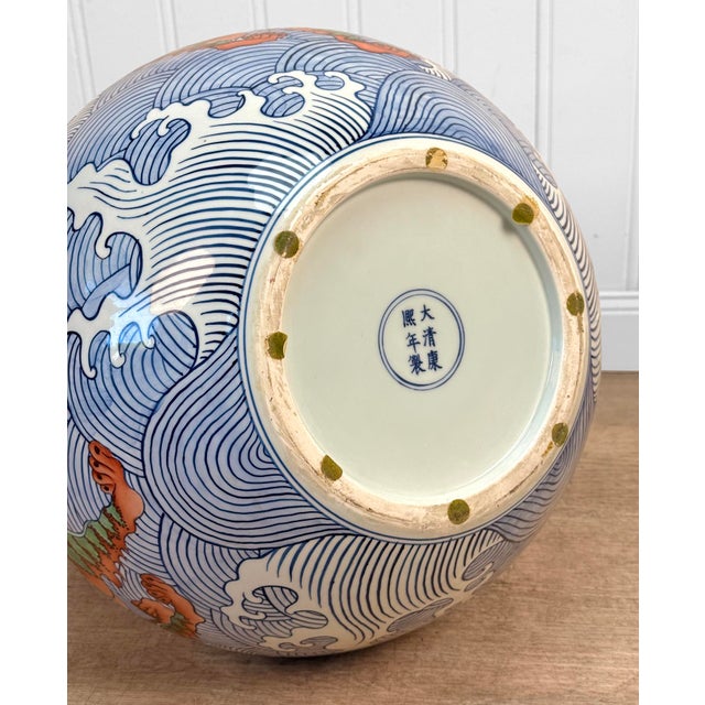 Vintage 29" Chinese Kangxi Qing Porcelain Dragon Double-Gourd Floor Vase For Sale - Image 11 of 11