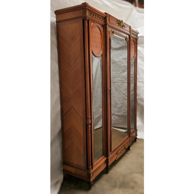 Antique French Inlaid & Ormolu Mounted Display China Cabinet Display Breakfront For Sale - Image 4 of 12