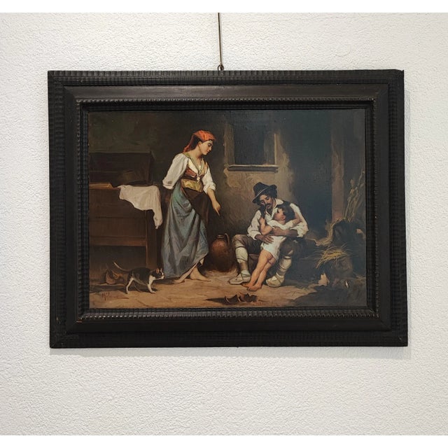 Milone, Scène de genre intérieure, Oil on Canvas, Framed, in Flawless conditions. Designed 1890 to 1919 This piece has an...