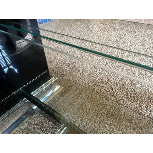 Monumental Black and Chrome Mirrored Glass Shelving or Display Wall Unit For Sale - Image 10 of 12