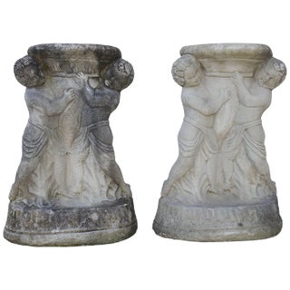 Pair of Cast Concrete Cherub Pedestals For Sale