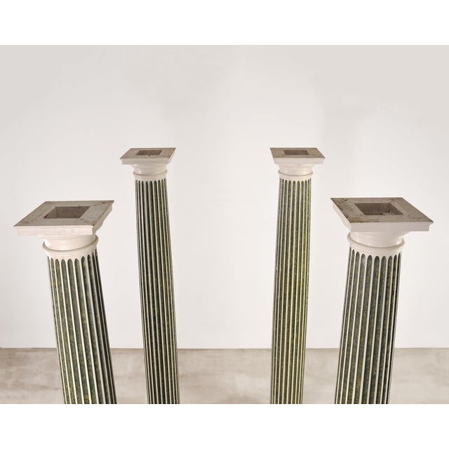 Neoclassical Set of Four Monumental Faux Marble Neoclassical Columns 10 Ft. For Sale - Image 3 of 18