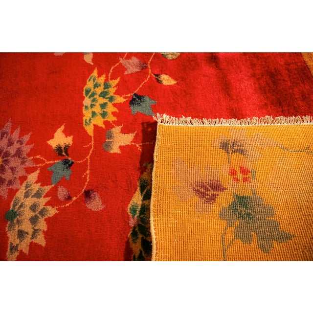 1920s Modern Red Field Asymmetrical Knotted Wool Antique Chinese Art Deco Carpet Rug For Sale - Image 9 of 9