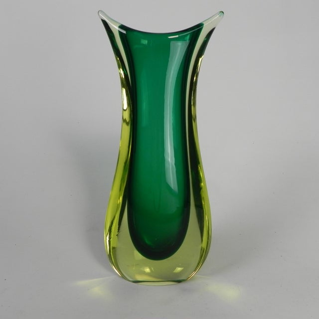 Green Murano Sommerso Vase in Green and Yellow-Amber Glass, 1960s For Sale - Image 8 of 15