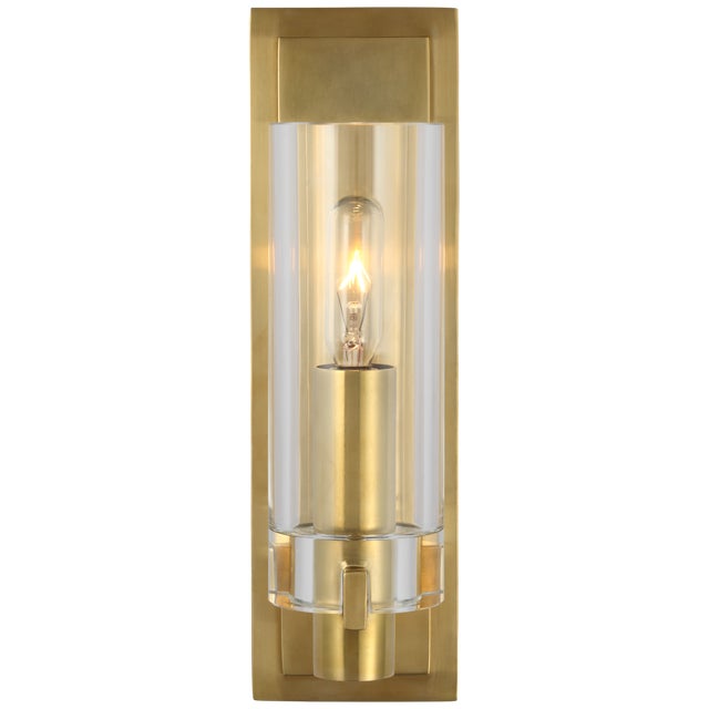 Chapman & Myers for Visual Comfort Signature Sonnet Petite Single Sconce in Antique-Burnished Brass with Clear Glass For Sale