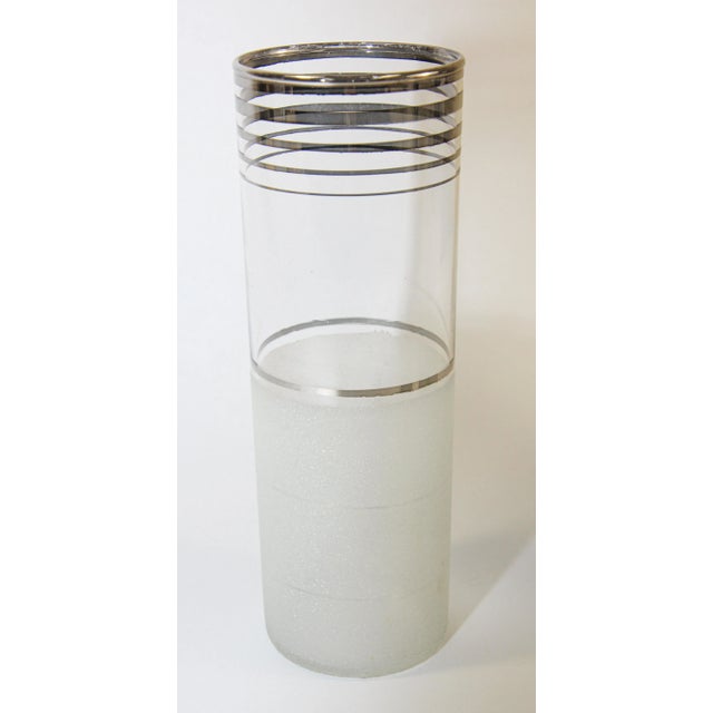 Vintage Frosted & Silver Rim Barware Cocktail Pitcher & Glasses - Set of 5 For Sale In Palm Springs - Image 6 of 12