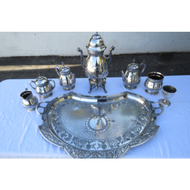Late 20th Century Meriden Silver Plated Serving Tea Tray Set With Pairpoint Pitcher and Cup 4483b For Sale - Image 11 of 18