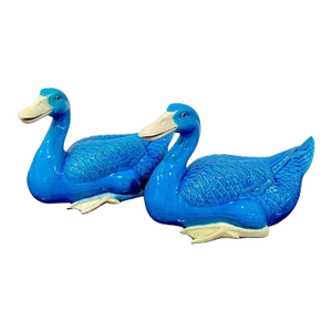 Early 20th Century Turquoise Chinese Export Figures of Seated Ducks - a Pair