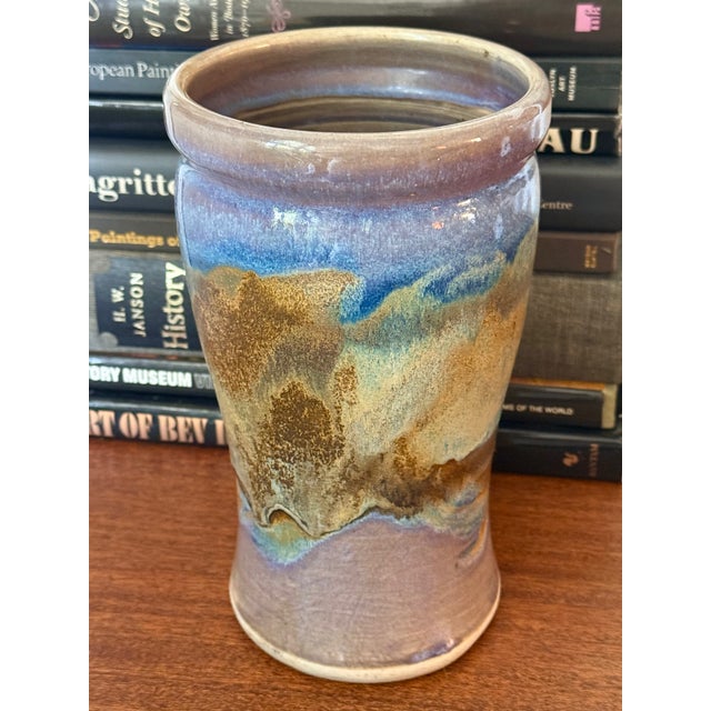 Contemporary Midcentury Handmade Glazed Pottery Vase For Sale - Image 3 of 6