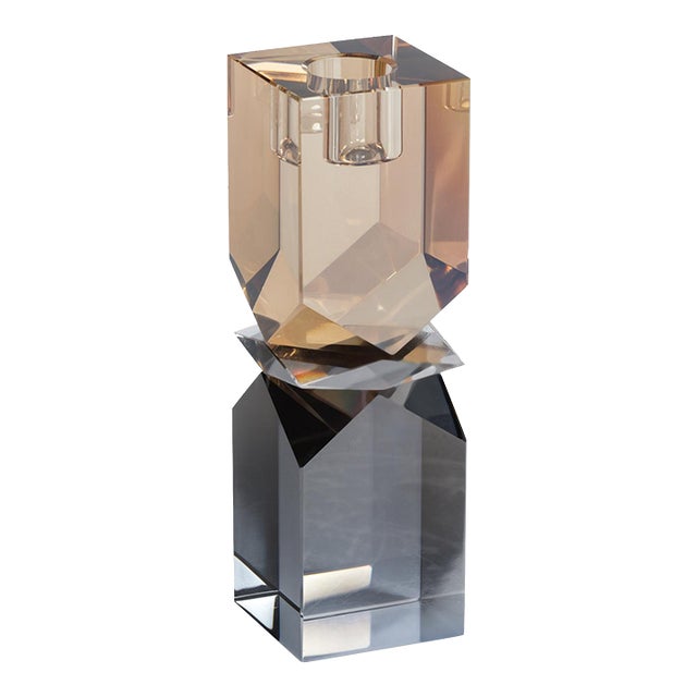 Verdun Artistry Crystal Glass Candlestick, Medium, 2-Tone For Sale