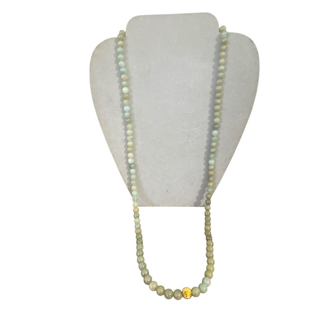1980s Vintage Burmese Jadeite Jade Stone Necklace Round Beads 14" H For Sale - Image 5 of 6