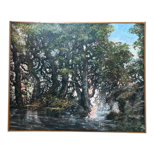 1990’s Original Impressionist Forest Stream Landscape Painting