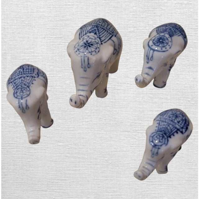 1970s Vintage Blue White Chinoiserie Miniature Delft Style Elephant Room Decor Statues- Set 4 For Sale - Image 5 of 7