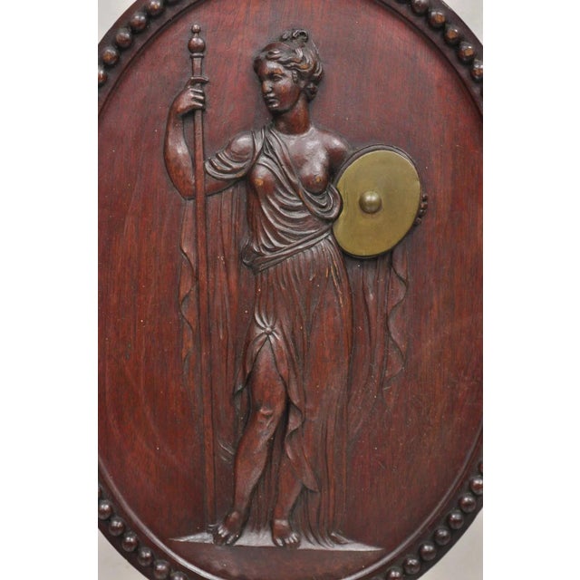Classical Roman Antique Classical Oval Carved Mahogany Figural Goddess Wall Sculpture Plaque For Sale - Image 3 of 11