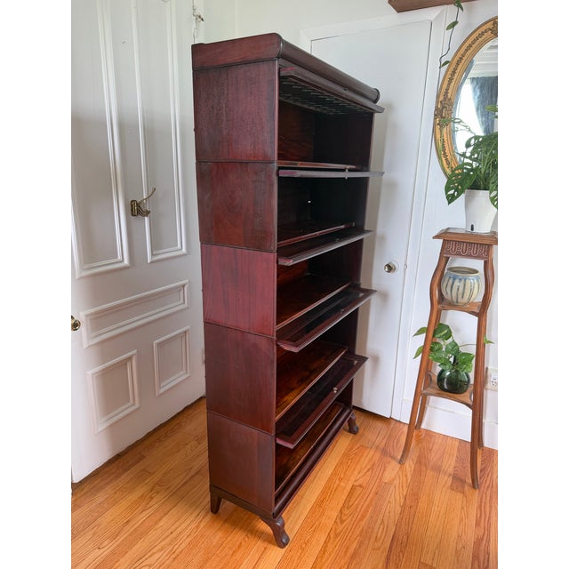 Antique 5 Stack Barrister Bookcase Lundstrom Arts & Crafts Mahogany & Leaded Glass Circa 1920 For Sale - Image 9 of 12