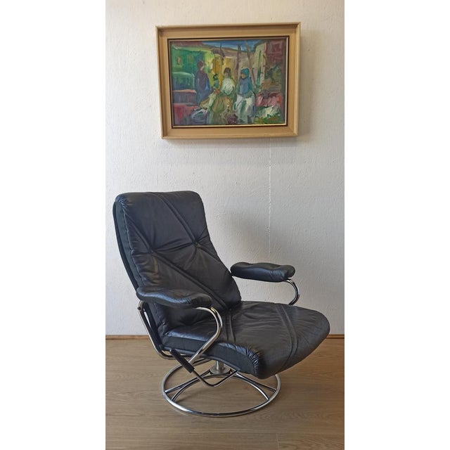 Scandinavian Leather Armchair, 1970s For Sale - Image 9 of 18