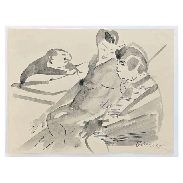 Mino Maccari, Tenderness, Ink Drawing, 1960s For Sale