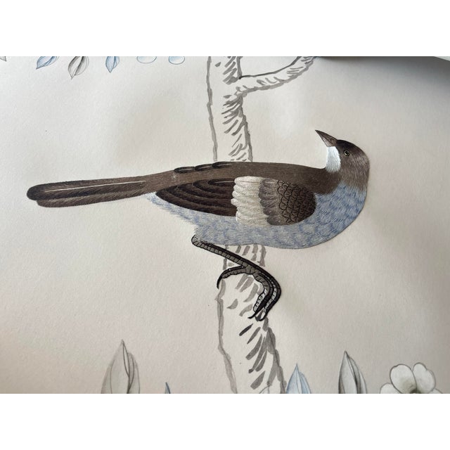 Not Yet Made - Made To Order Grey Chinoiserie Mural | 2-Panel Hand-Painted Floral & Bird Wallpaper For Sale - Image 5 of 6