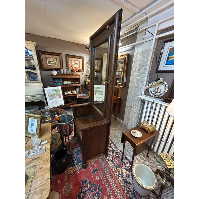 Antique Tiger Oak Hall Tree With Bevelled Mirror & Duck Coat Hooks For Sale - Image 12 of 18