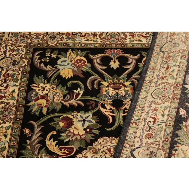 Textile Shabby Chic Medallion 1990's Pak-Persian Black/Beige Wool Rug - 4'2'' X 6'2'' For Sale - Image 7 of 9