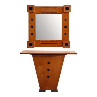 1950s Art Deco Revival Console and Mirror Set in the Style of Donald Deskey For Sale