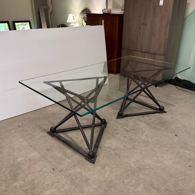 2010s Formations Dual Iron Pedestal Base Glass Dining Table For Sale - Image 5 of 16