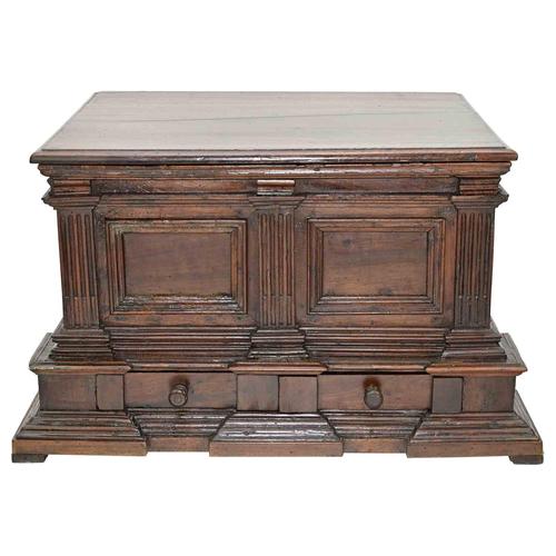 Brown Italian Renaissance Revival Walnut Marriage Chest, Early 19th Century For Sale - Image 8 of 8