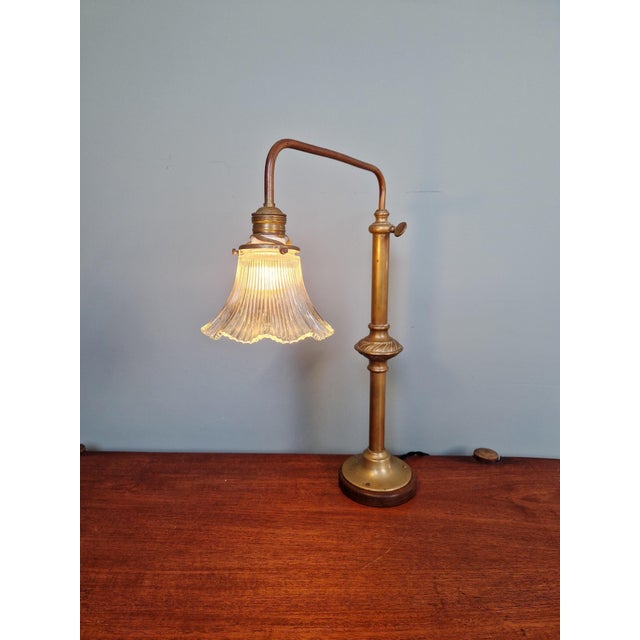 Large Brass, Wood, and Clear Fluted Glass Desk Lamp, 1930s For Sale - Image 10 of 16