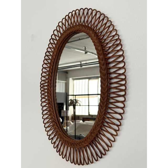 Italian Wall Mirror with Organic Wicker and Bamboo Frame, 1960s For Sale - Image 6 of 16