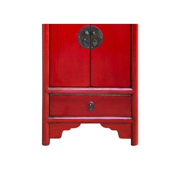 1990s Oriental Distressed Red Medallion Hardware End Table Nightstand For Sale - Image 5 of 10