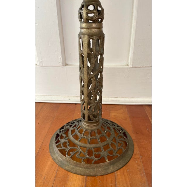 1970s Pierced Reticulated Brass Pedestal Table For Sale - Image 4 of 6
