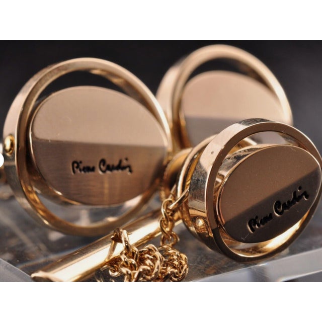 Vintage PIERRE CARDIN Steel & Gold Plate Logo Cufflinks, Original Case Circa1960 For Sale - Image 12 of 12